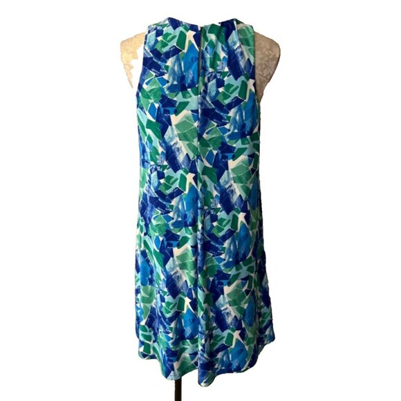 Ralph Lauren A Line Shift Dress 10 Blue Green White Stretch Washable Sleeveless - Picture 3 of 8